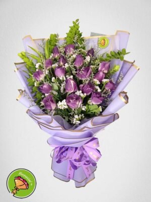 violet rose bouquet, purple roses, violet roses, purple wrap bouquet, bennies flowers