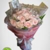 peach rose bouquet, pink rose bouquet, pink roses, peach roses, rose bouquet, bouquet, pink wrap bouquet, bennies flowers