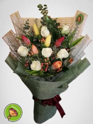 tulip bouquet, tulips, assorted tulips, bouquet, tulips and roses, fresh tulips, bennies flowers