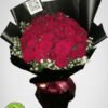 red roses, red rose bouquet, 50 roses, black wrap bouquet, elegant bouquet, bennies flowers