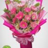 pink gerberas, pink gerbera bouquet, bouquet, pink wrap bouquet, bennies flowers