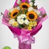 sunflower bouquet, sunflower, bouquet, pink wrap bouquet, bennies flowers