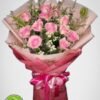 pink roses, pink wrap bouquet, pink rose bouquet, rose bouquet, bennies flowers
