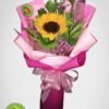 sunflower bouquet, sunflower, bouquet, pink wrap bouquet, bennies flowers